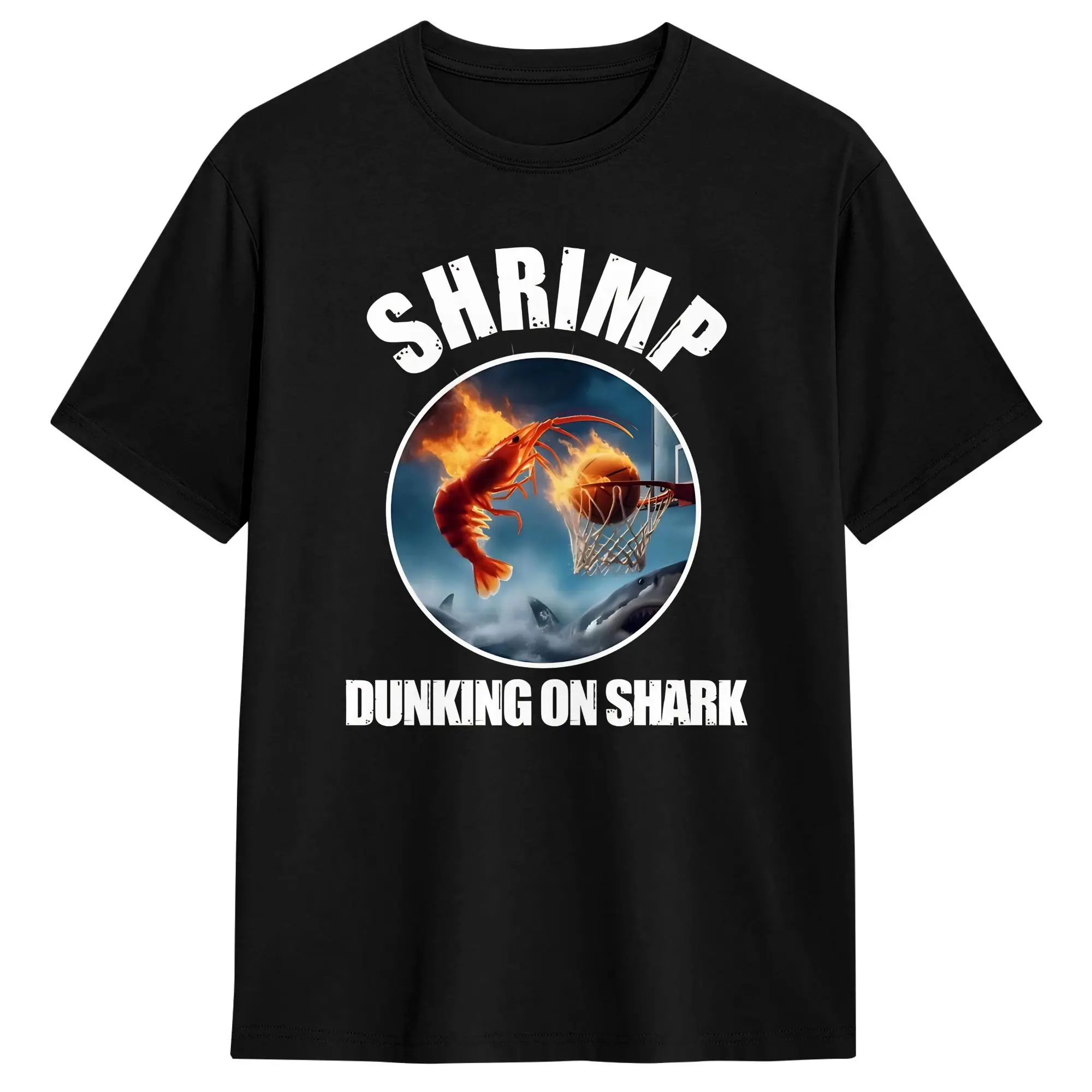 Shrimp Dunking On Shark Basketball Cotton T Shirt For Men Summer  Vintage T-Shirts Comfortable Hipster Tees Oversize Tops