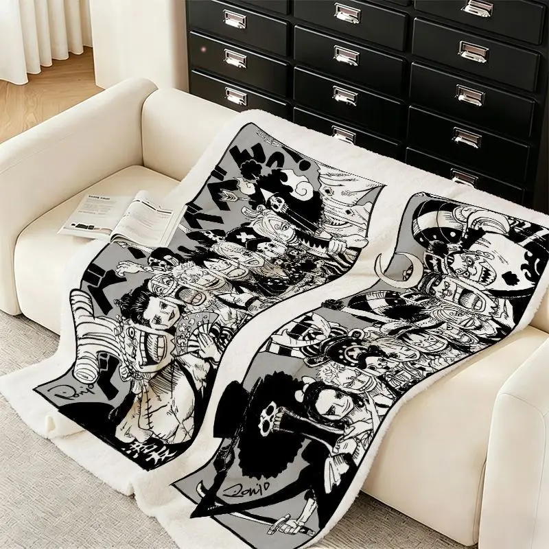 One Piece Anime Fleece Blanket Black White Cartoon Fuzzy Blanket Nap Air Conditioning Blanket Office Nap Cover Blanket Gift