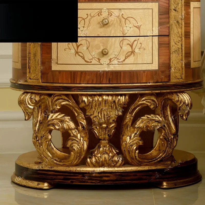 European Luxury Carved Birch Bedside Cabinet French Locker Marble Bedroom Drawer Bedside Table Furniture