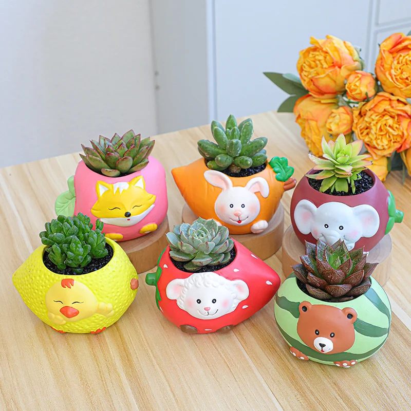 

12 styles Fruit Animal Flowerpot Hand-painted Breathable Large Fleshy Flowerpot Indoor Cartoon Series Rough Pottery Basin