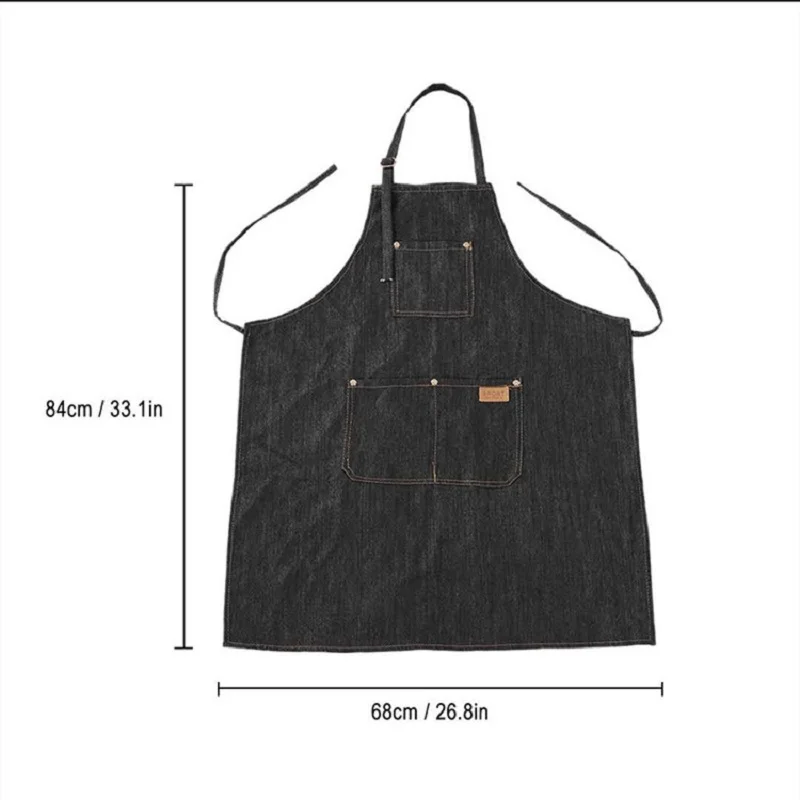 Adjustable Neckband Waistline Denim Apron Convenient Front Pocket Foldable Soft Wear-resistant Overalls For Home Kitchen Garden