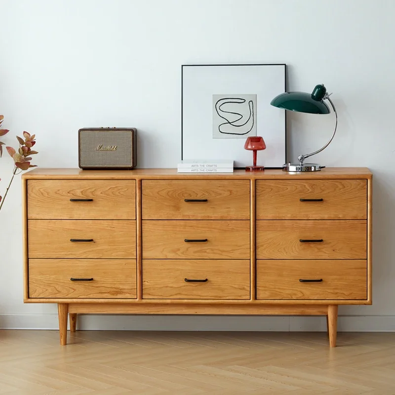 Nordic Cherry Nine Bucket Cabinet Solid Wood Japanese Grocery Cabinet White Oak Black Walnut Bedroom Side Cabinet Locker