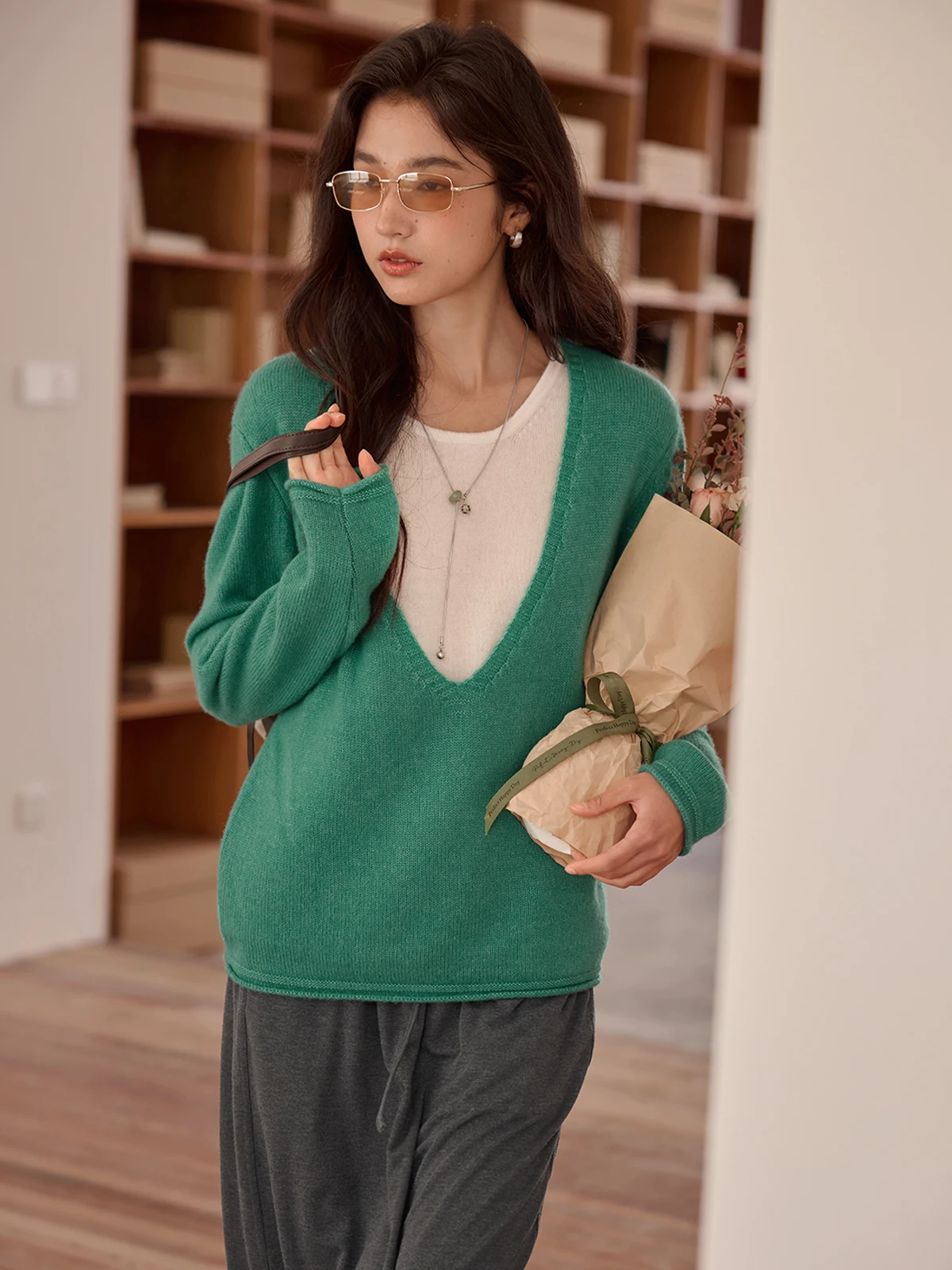 

Solighter Vintage Wool Knitted Sweater Women's Loose Overhead Fake Two-Piece Autumn New Sle Comfortable Soft Wool Blend