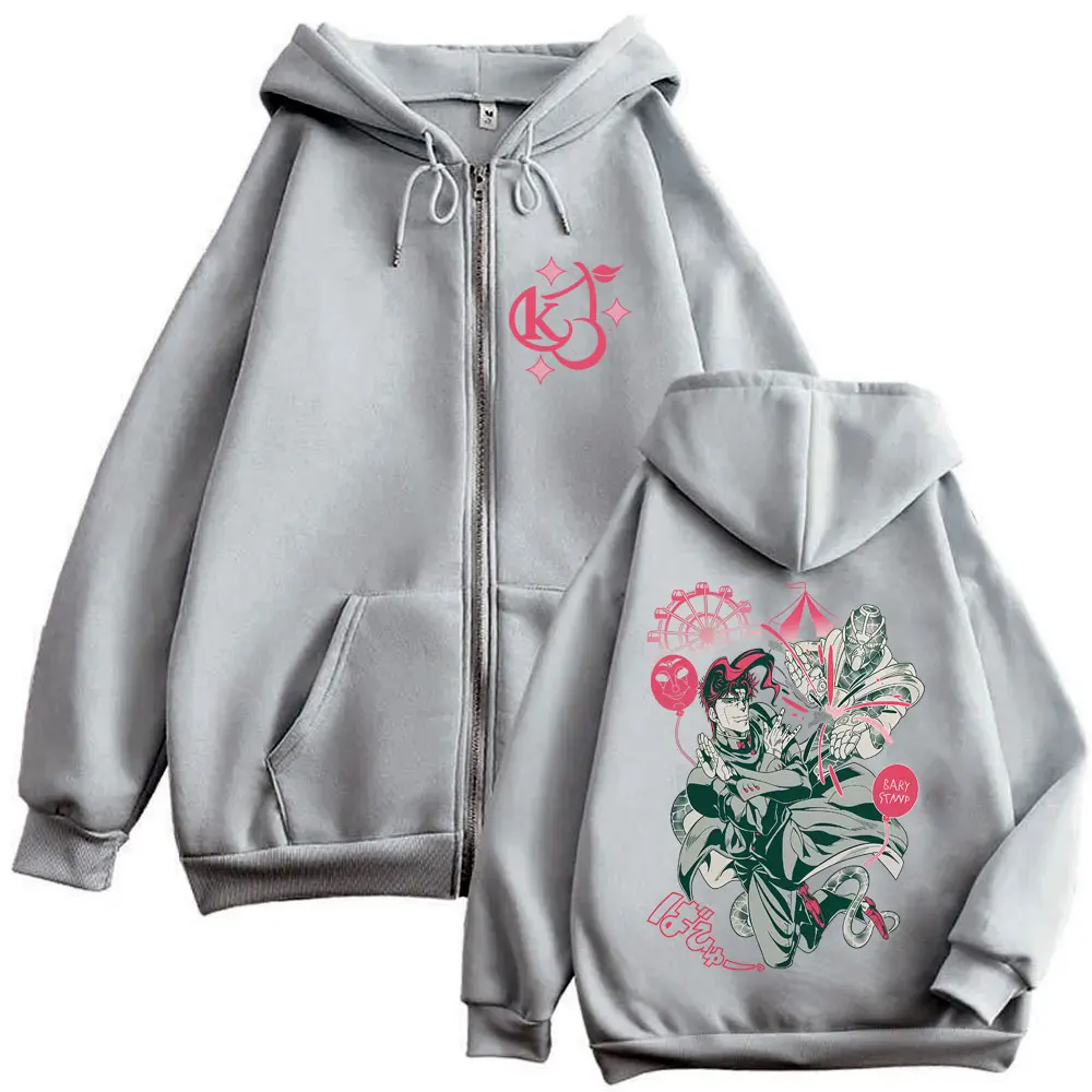 Anime Jojo Bizarre Adventure Graphic Zipper Hoodie Jotaro Kujo Jacket Dio Giorno Zip Up Hoodies Men's Women's Manga Coat Vintage