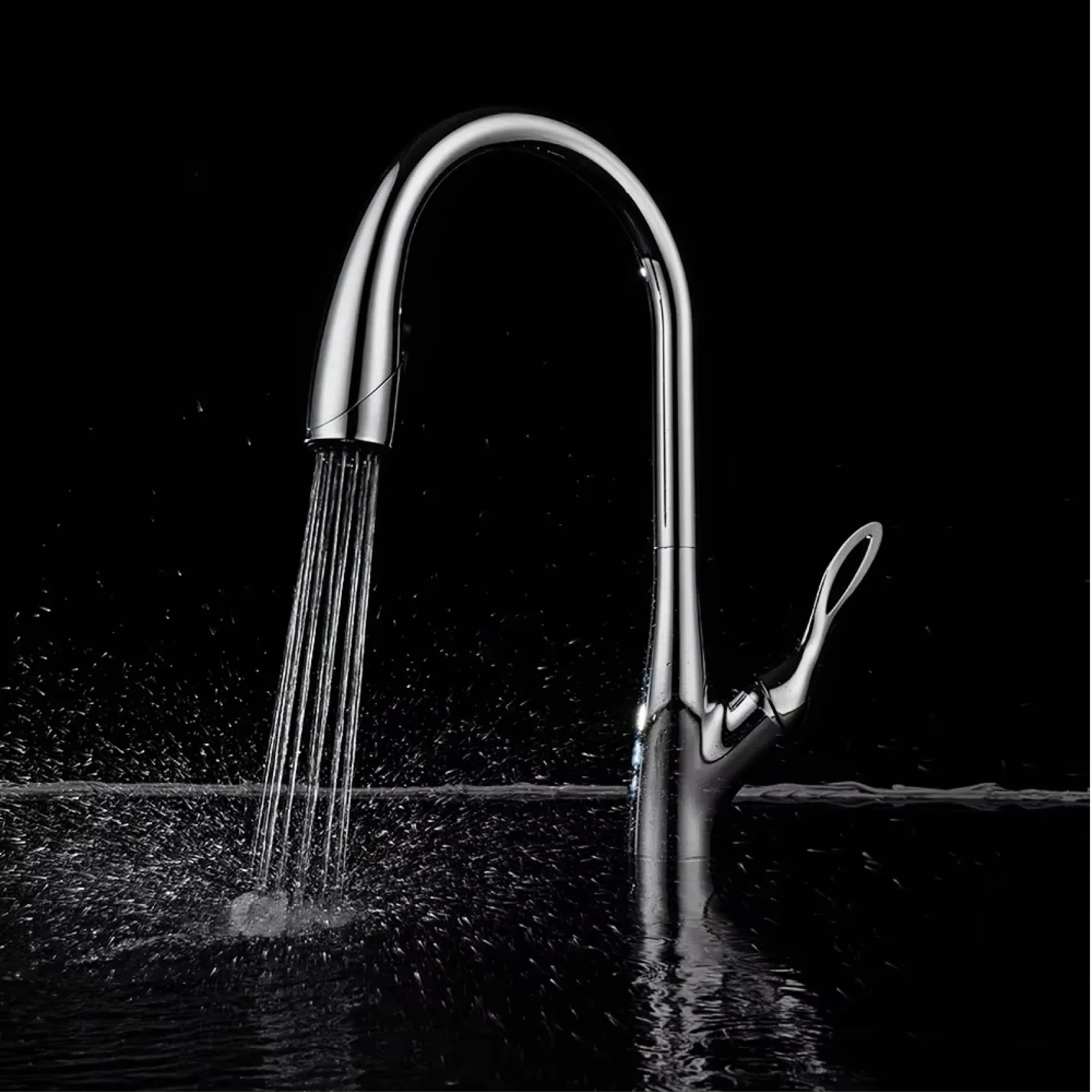Modern luxury black brass kitchen faucet with pull-out design, single handle for hot and cold water, 3-function sink faucet