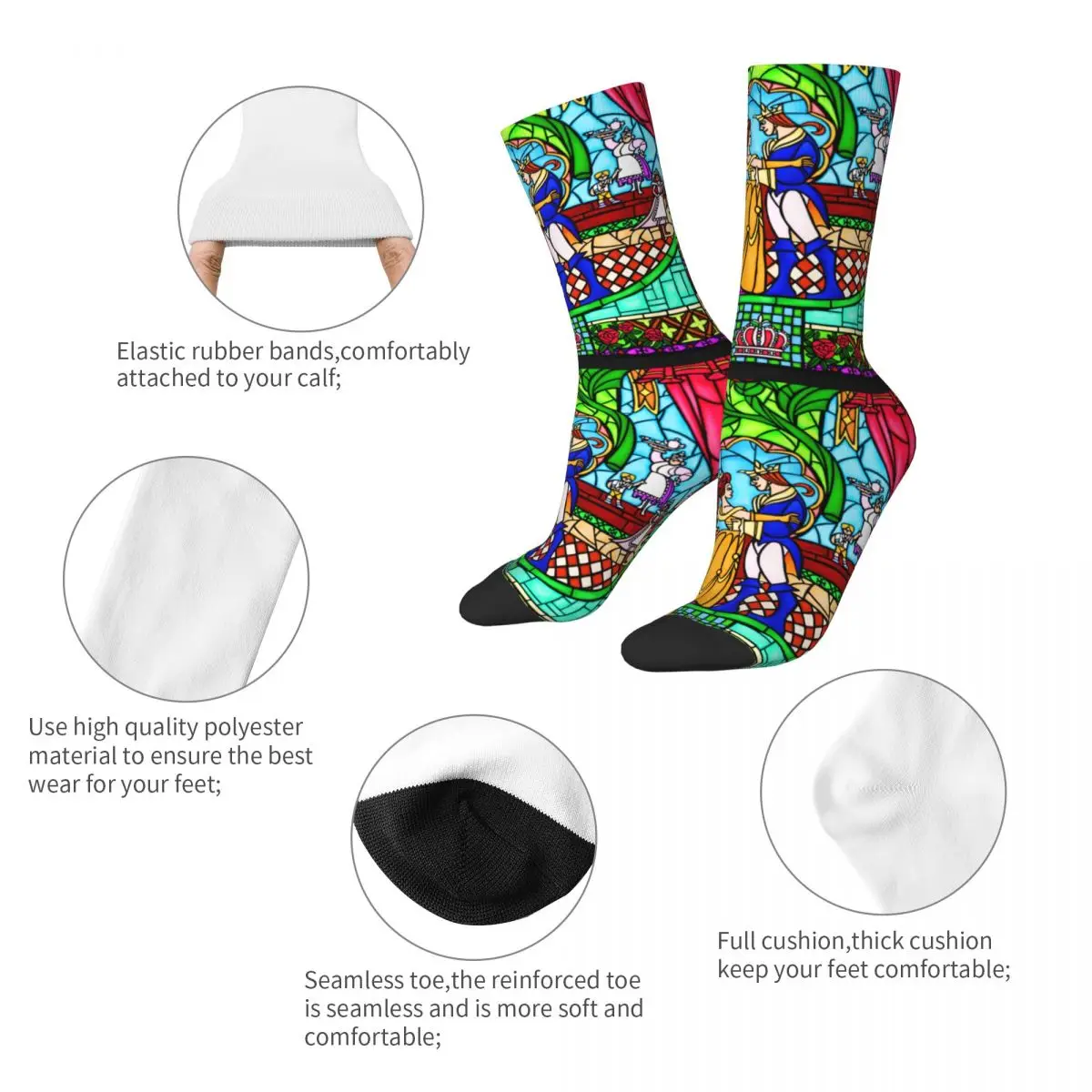 Casual Beauty And The Beast Stained Glass Soccer Socks New Polyester Long Socks for Women Men