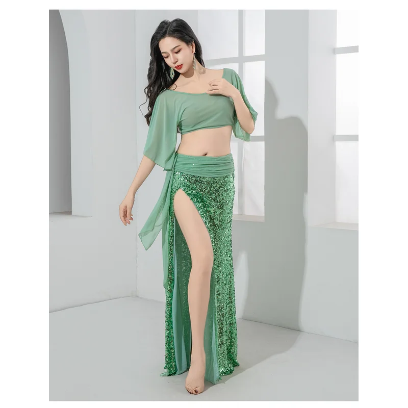 Roupas de dança do ventre novo estilo prática conjunto luz luxo lantejoulas traje dança oriental roupas desempenho