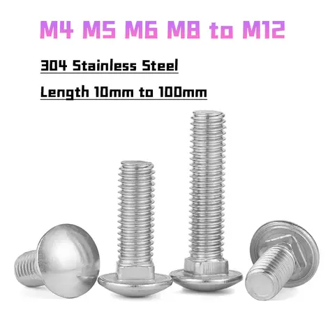 Peijian M4 M5 M6 M8 M10 M12 304 Stainless Steel Carriage Bolt Round Square Neck Screw Din603 Length 10mm To 100mm For Shelf Desk