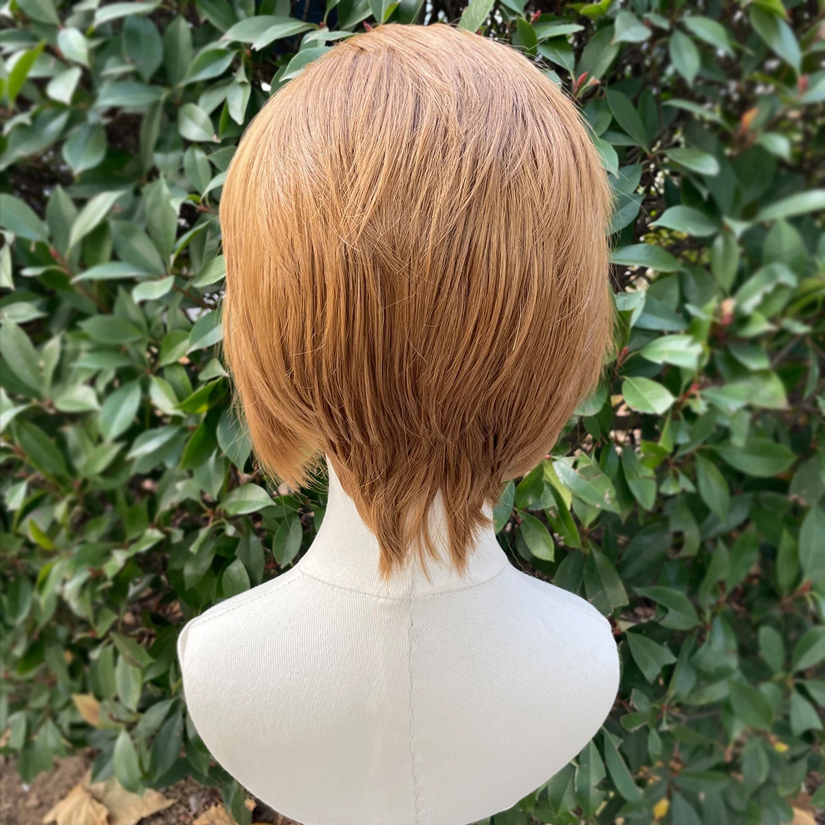 Widow's Peak Honey wig sintetis cokelat untuk pria 13x4 wig Cosplay potong Bob pendek wig untuk wanita dengan kepadatan 150% tanpa lem