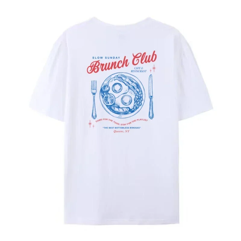 Streetwear Brunch Club Graphic Tees Women Retro Aesthetic T-Shirts Hippie Vintage Foodie Shirt Unisex Grunge Clothes Oversized