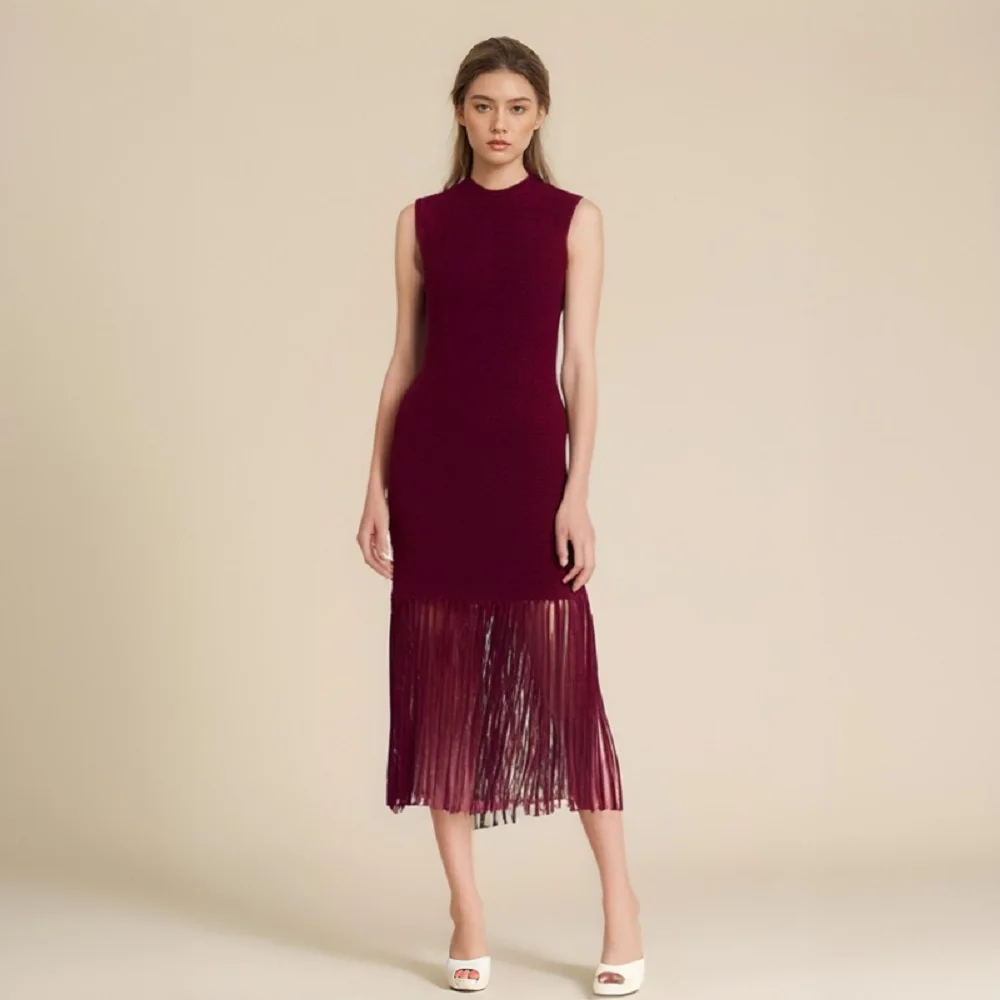 Traf-Damen-Stretch-Quasten-Korsett, figurbetontes Kleid, gestrickter Westenrock, elegante Kleidung, hohe Qualität, neu, 2024, Y2K