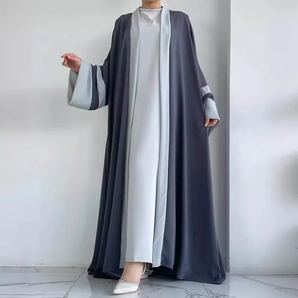 2PCS Muslim Abaya Sets for Women Kimono Cardigan Maxi Dress Kebaya Dubai Kaftan Turkey Robe Eid Ramadan Islam Jalabiya Abayas