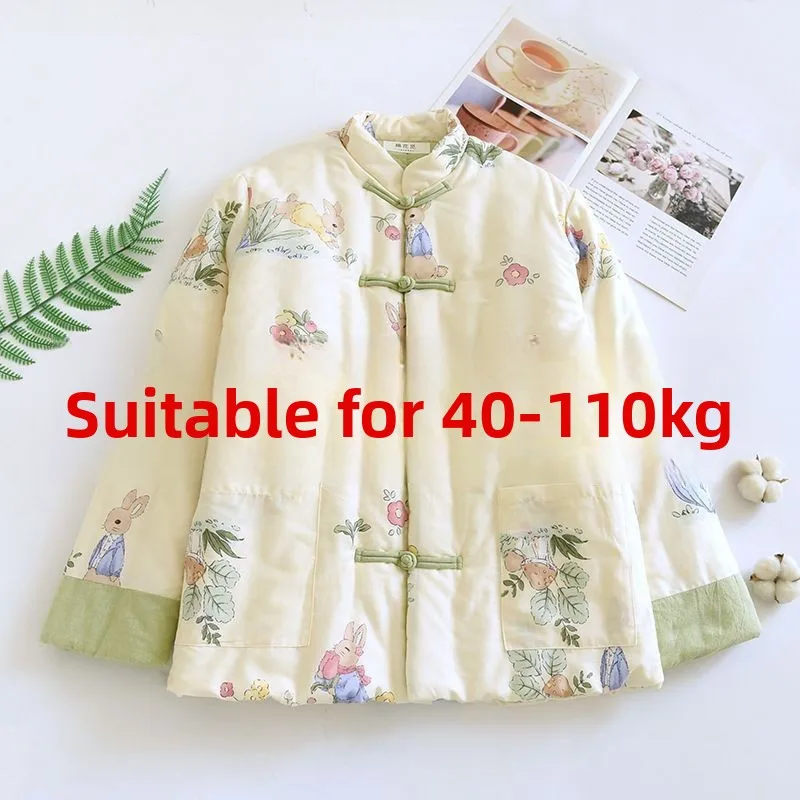 

Женское зимнее пальто из шелкового хлопка Thiened, традиционное китайское пальто с принтом на пуговицах, теплое хлопковое стеганое пальто