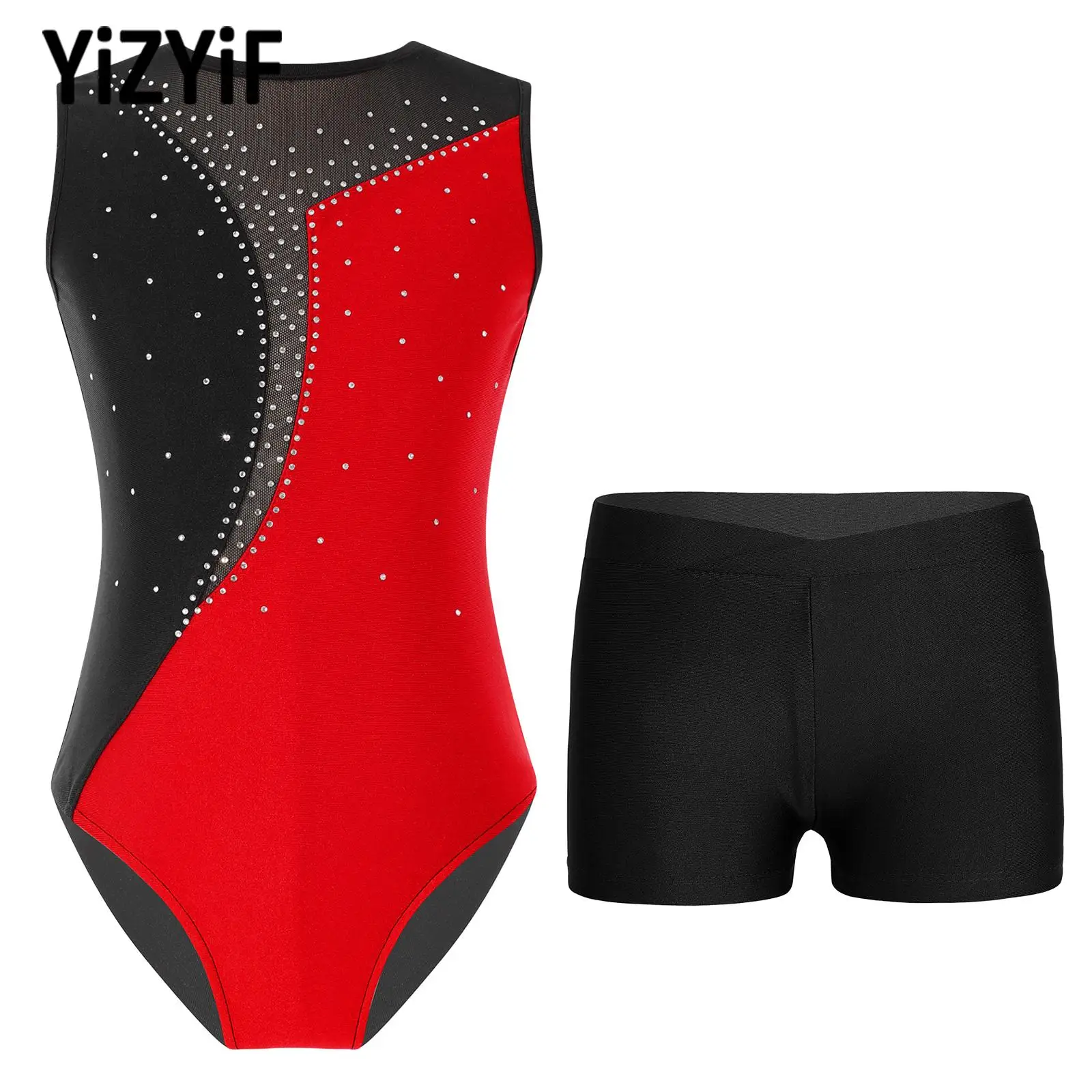 

Kids Girls Sleeveless Ballet Leotard Dance Costume Set Patchwork Gymnastics Workout Training Bodysuit Outfit Fashion Dancer Wear