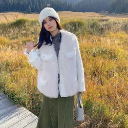 Vest Fox Fur Women's Warm Winter New Sequin Decoration Two Piece Pie Jacket Vest Short V-Neck Slim Fit Woolen Real Fur Outerwear