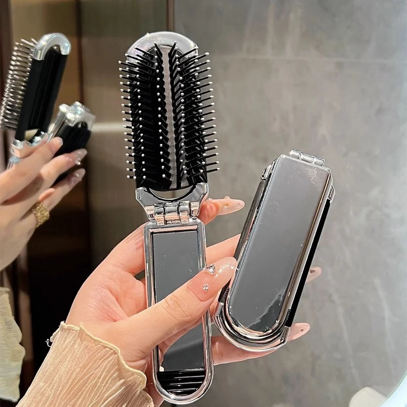 2023 New Mini Hairbrus Folding Massage Comb Head Massage Anti-Static Portable Travel Hair Brush Girl Hair Combs With Mirror