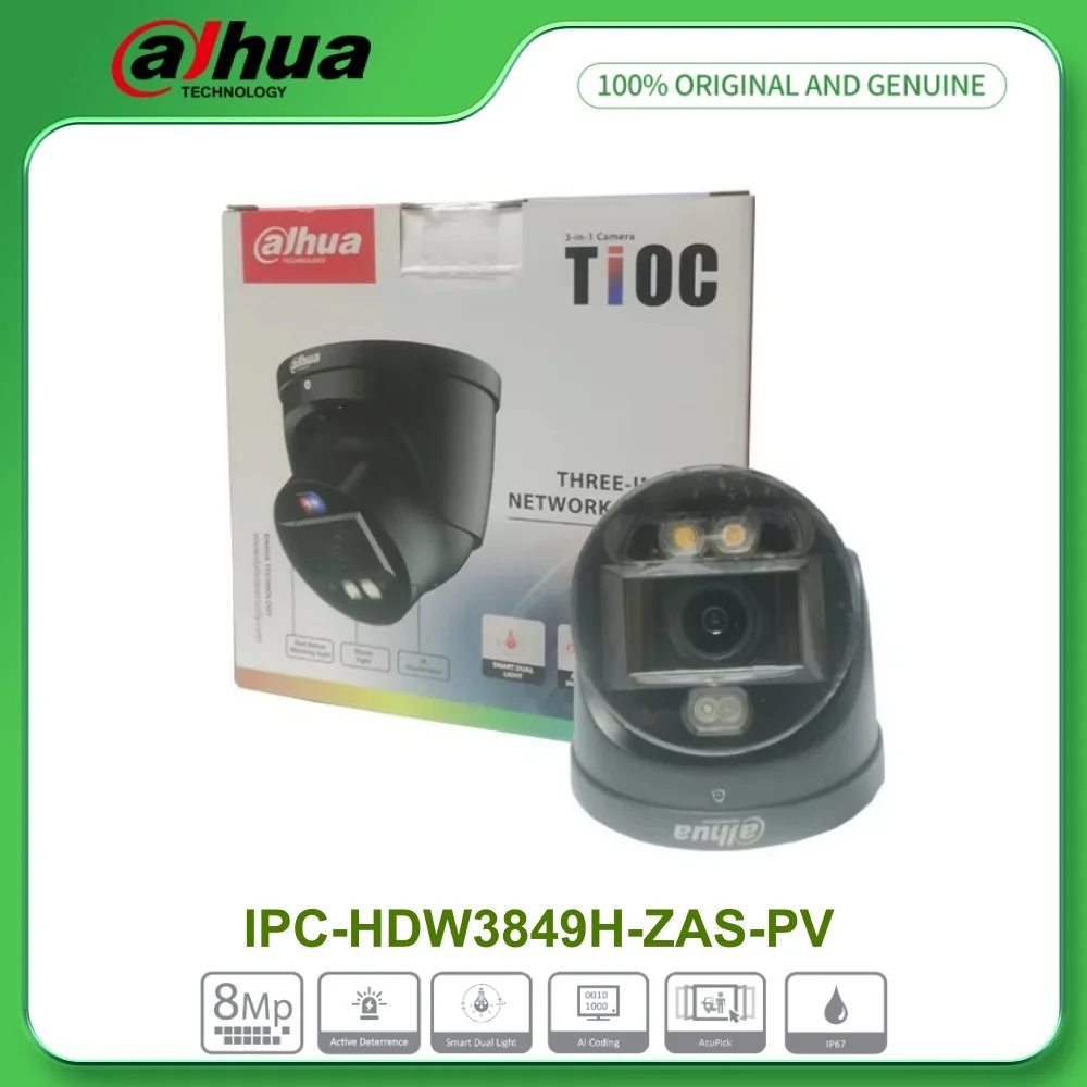 

Dahua IPC-HDW3849H-ZAS-PV 8MP Smart Dual Light Active Deterrence Сетевая камера WizSense с переменным фокусным расстоянием PoE для глаз Встроенный микрофон