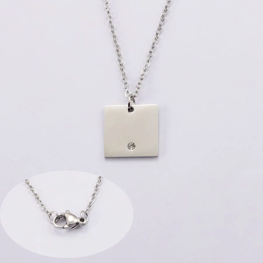 

3pcs/Lot Mirror Polish Stainless Steel Round Square Crystal Pendant Necklaces Choker For Women Men Fashion Jewelry 45cm