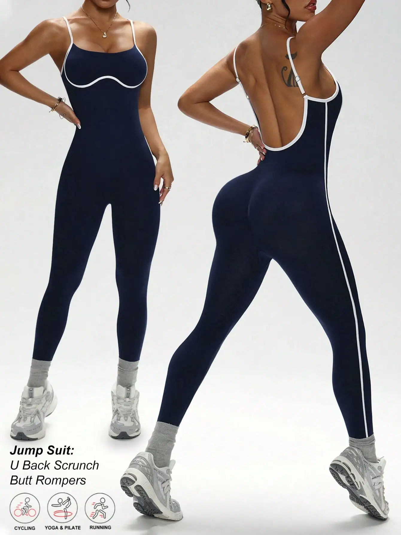 Color blocking camisole jumpsuit, shock-absorbing yoga suit, hollowed out waist, sexy jumpsuit, quick drying sports jumpsuit, ti image 2