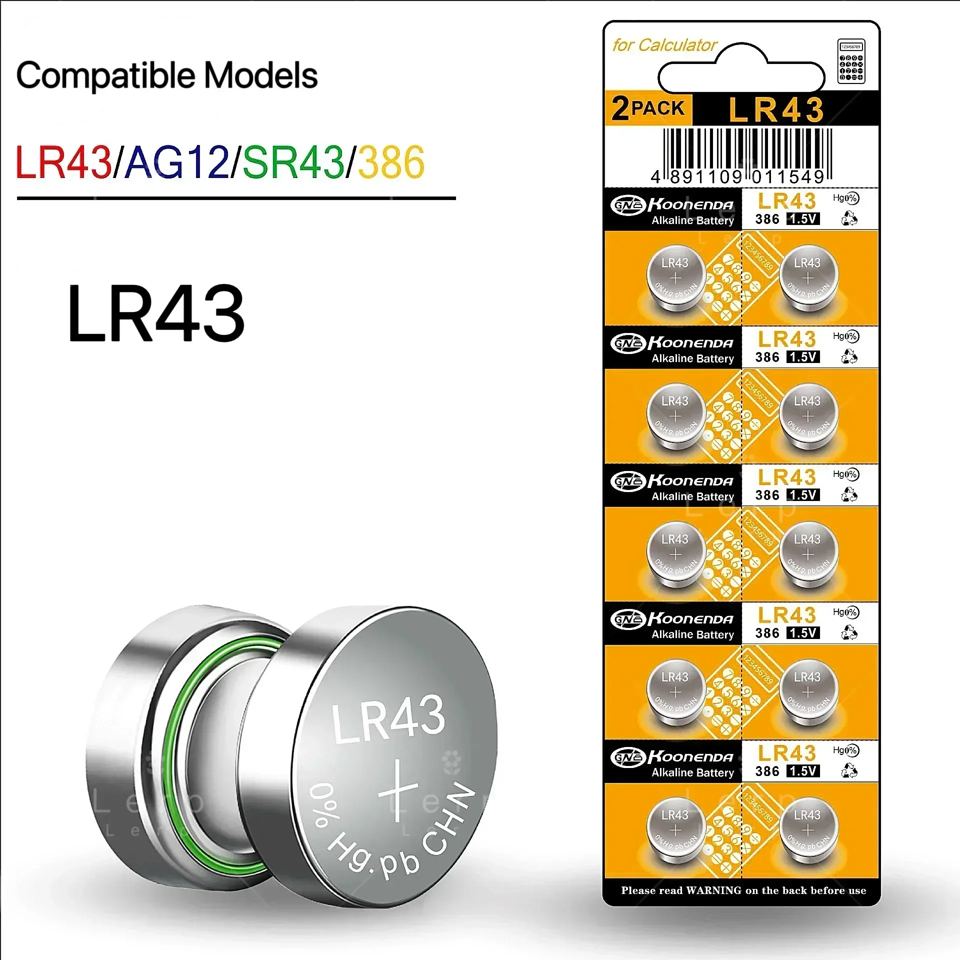 LR43W button electronic AG12 button battery remote control battery LR43W 386A watch battery 1.5V