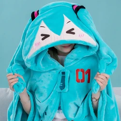 Anime Hatsune Miku Cosplay Blanket Cloak Hoodie Flannel 2in1 Pillow Blanket Vocaloid Costume Soft Warm Shawl Sofa Children Toy