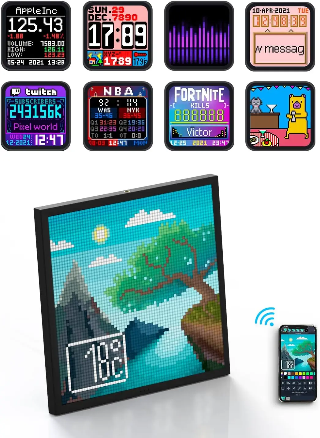 BOTAI  Pixoo-64 - WiFi Pixel Art Digital Frame with App Control and Custom Creation Feature, 64x64 LED Display for Gaming Room