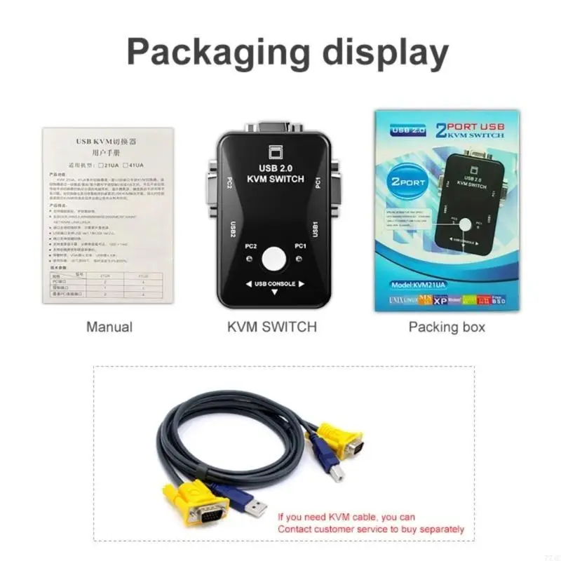 USB KVM Switcher 1080P VGA for Easy Double Computer Access Efficient Management 77JC