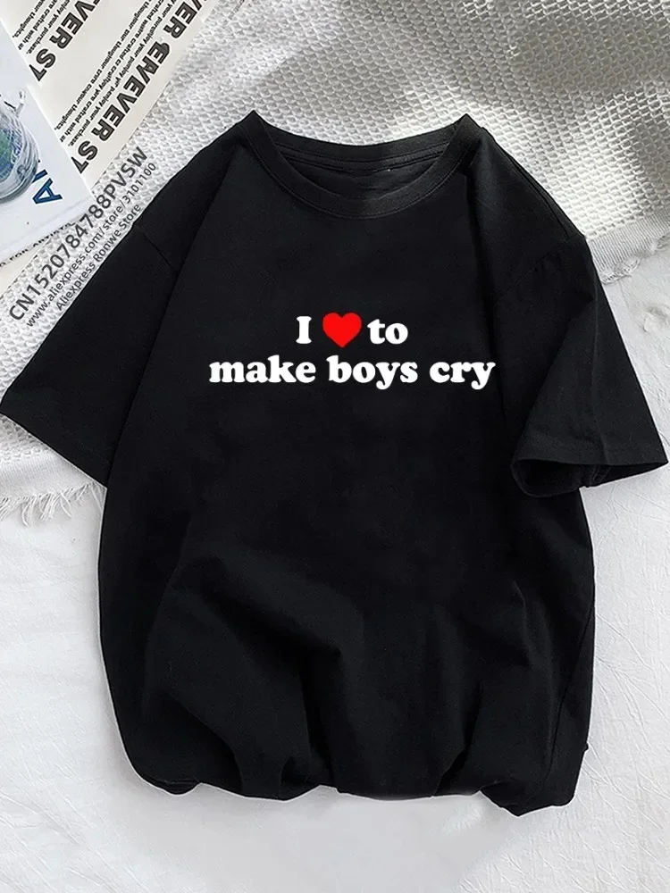 

I Love to Make Boy Cry Grunge Women T Shirt Girl Graphic Fashion Harajuku 2024 Streewear Clothes Causal Female Y2K Tops Tee