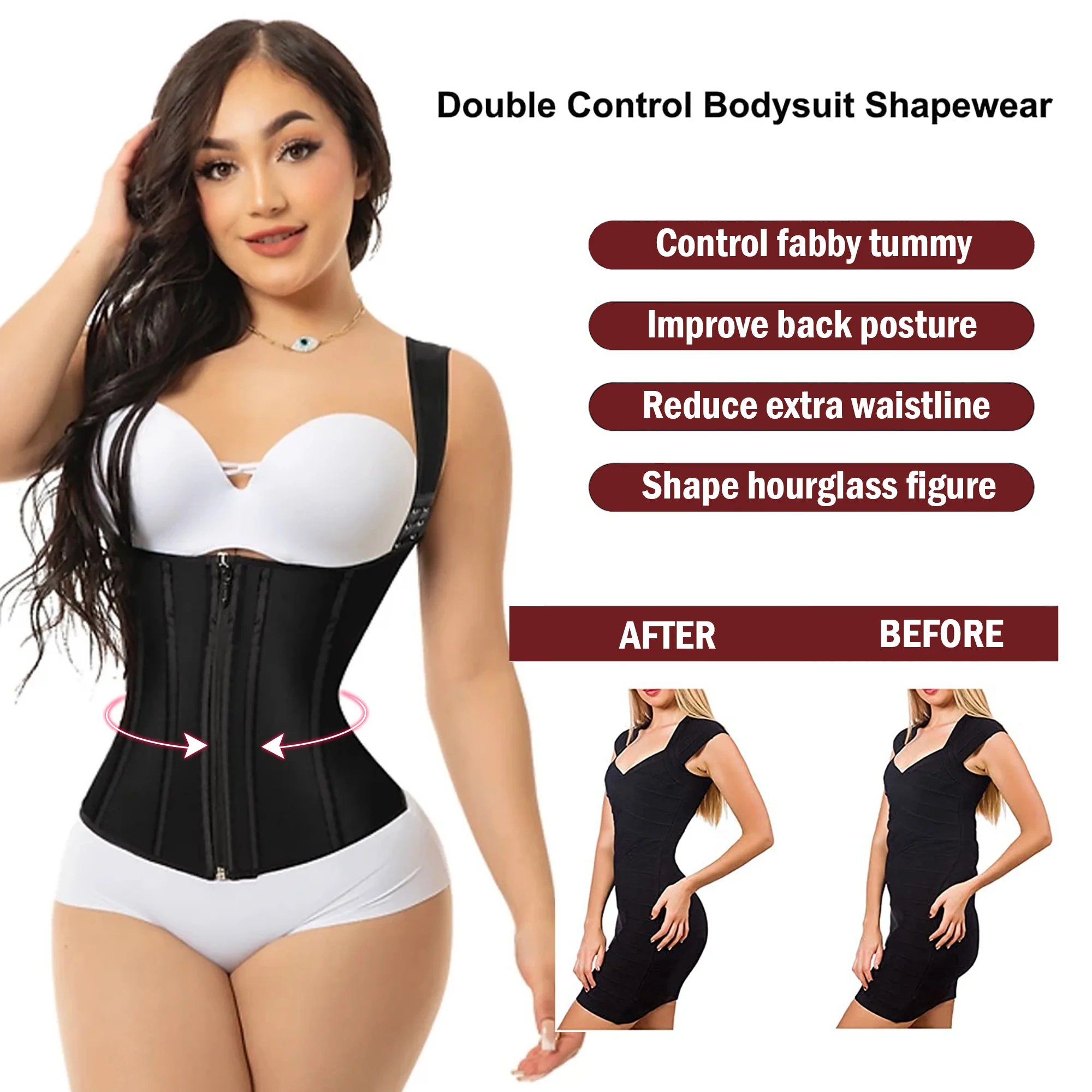 Fajas Colombiana Waistcoat Steel Rib Buckle Zipper Body Shaper for Women Waist Trainer Reducing and Shaping Girdles Tank Top