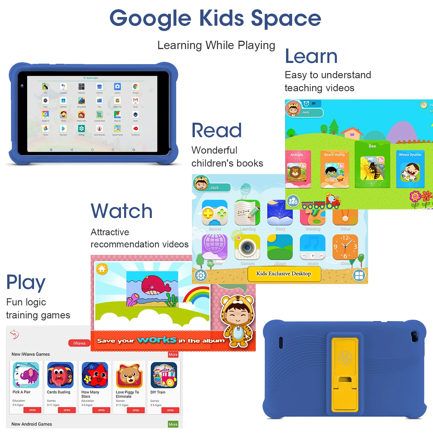 7 Inch Android Kids Tablet 2+32GB For Study Education Children Tablet With Silicone Case Google Play Tablet with WiFi (EU)