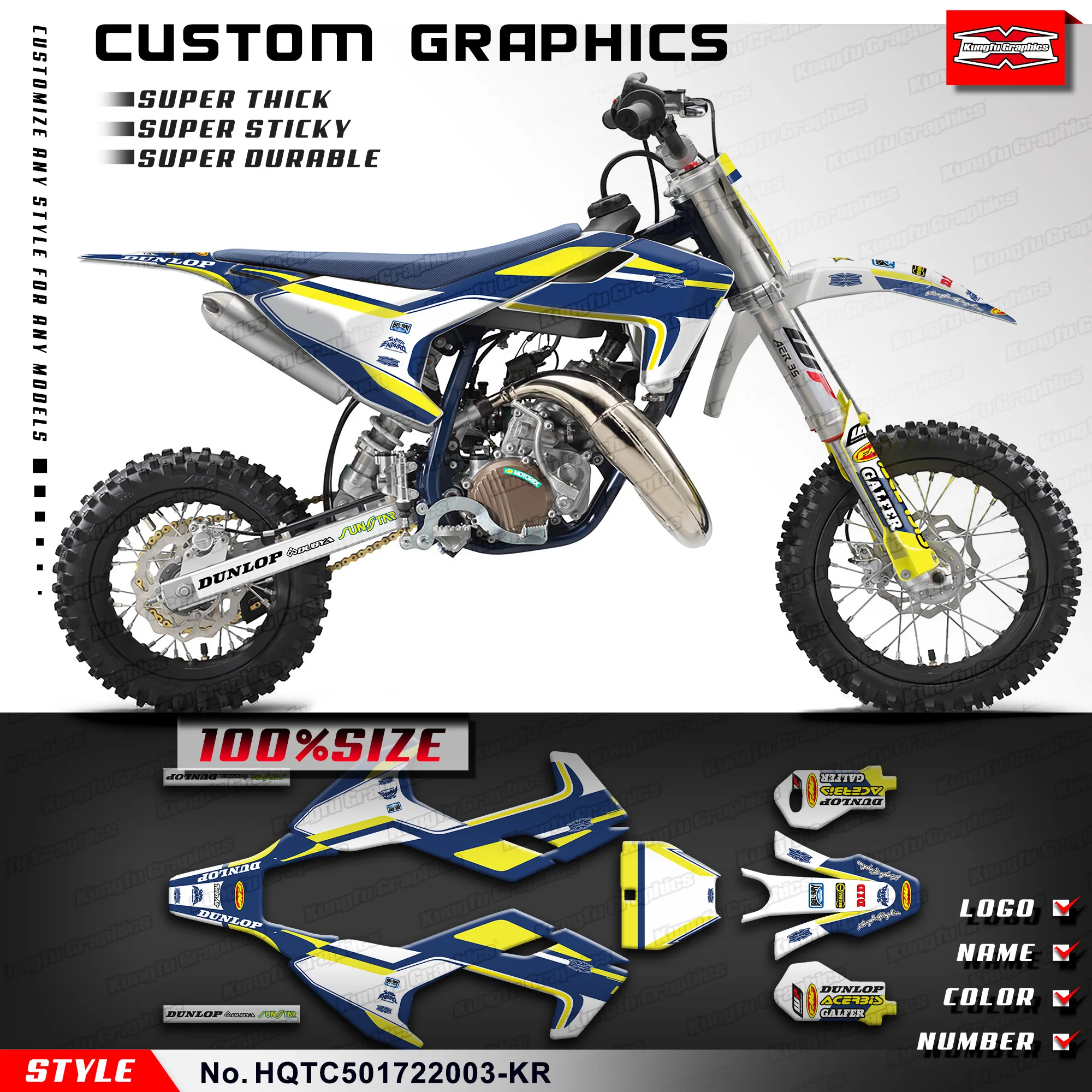 

KUNGFU GRAPHICS Adhesive Sticker Wrapping for Husqvarna TC50 TC 50 2017 2018 2019 2020 2021 2022 2023, HQTC501722003-KR