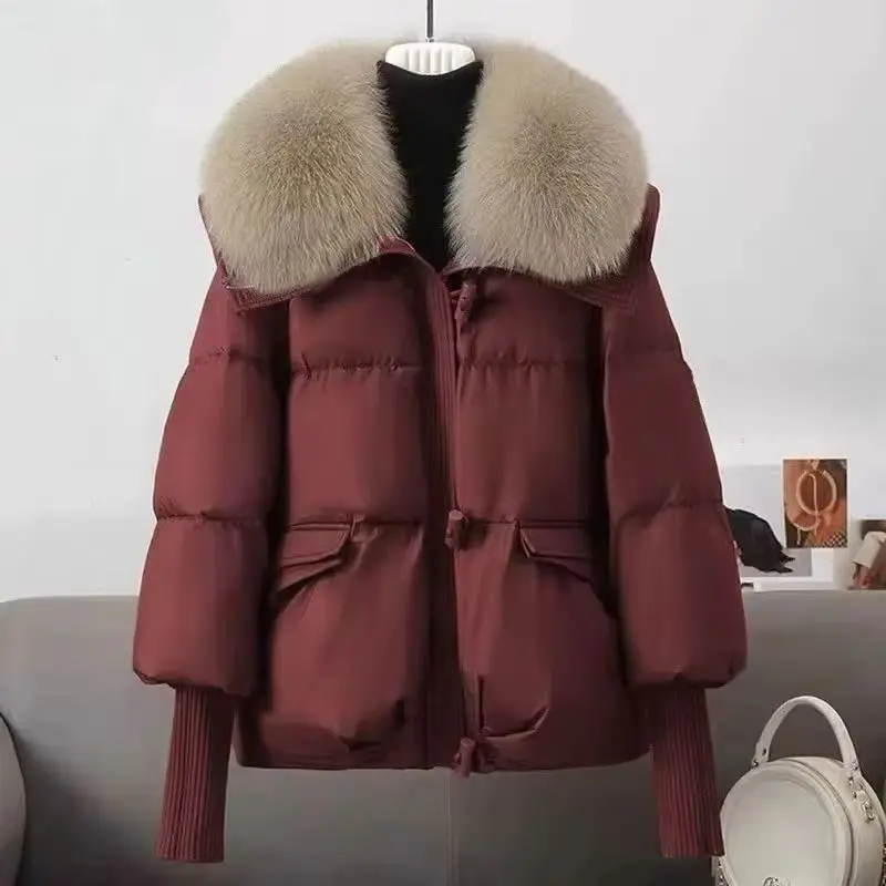 

Утепленная куртка с очень большим меховым воротником, новая модная зимняя короткая и стильная свободная куртка в корейском стиле