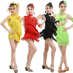 Abiti ragazze ginnastica Party Dancing Dress Stage Outfits Wear Dancewear paillettes nappe Kids Competition costumi latini Dance