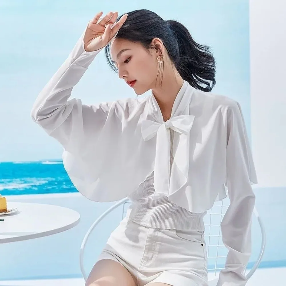 

Breathable Ultra-thin Long Sleeve Crop Top Anti UV Quick-Drying Sunscreen Sleeves UV Protection Short Blouse Ice Silk Shawl Lady