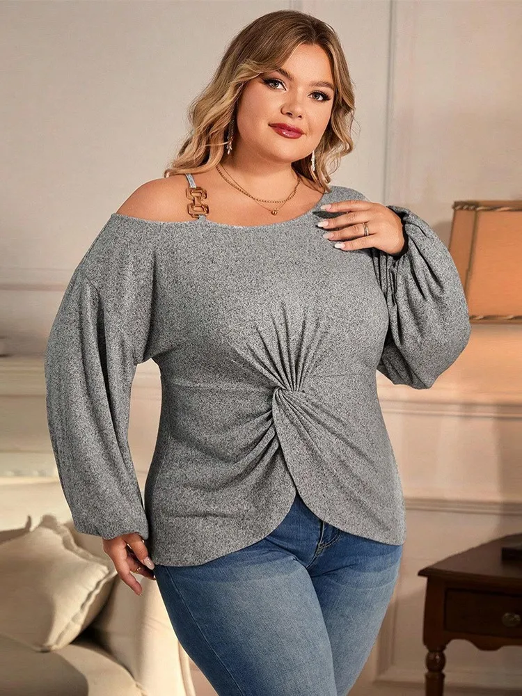 

Женская свободная футболка размера плюс XL-3XL, повседневная свободная футболка с круглым вырезом и длинными рукавами, спортивный уличный топ, женская одежда больших размеров, осень-зима