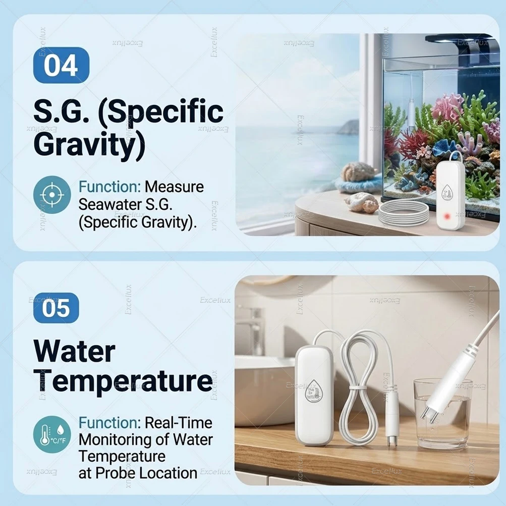 7-in-1 Zigbee Wasserqualitätsmonitor Smart Home-Sonde Temperatur- und Feuchtigkeitssensor TDS SG EC Salzgehaltsmessgerät für Zigbee2mqtt – Detail 6