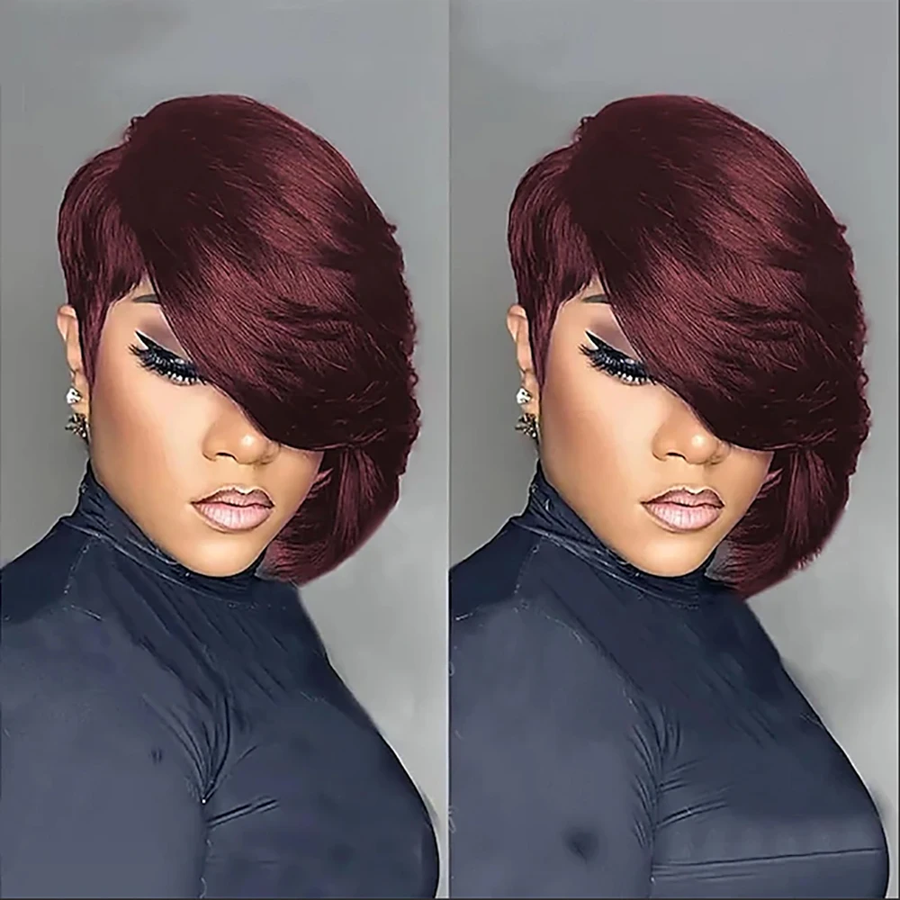 باروكات شعر صناعية من HAIRJOY للنساء ذوات البشرة السمراء، باروكات شعر بيكسي قصيرة الطبقات مع غرة، شعر مستعار اصطناعي