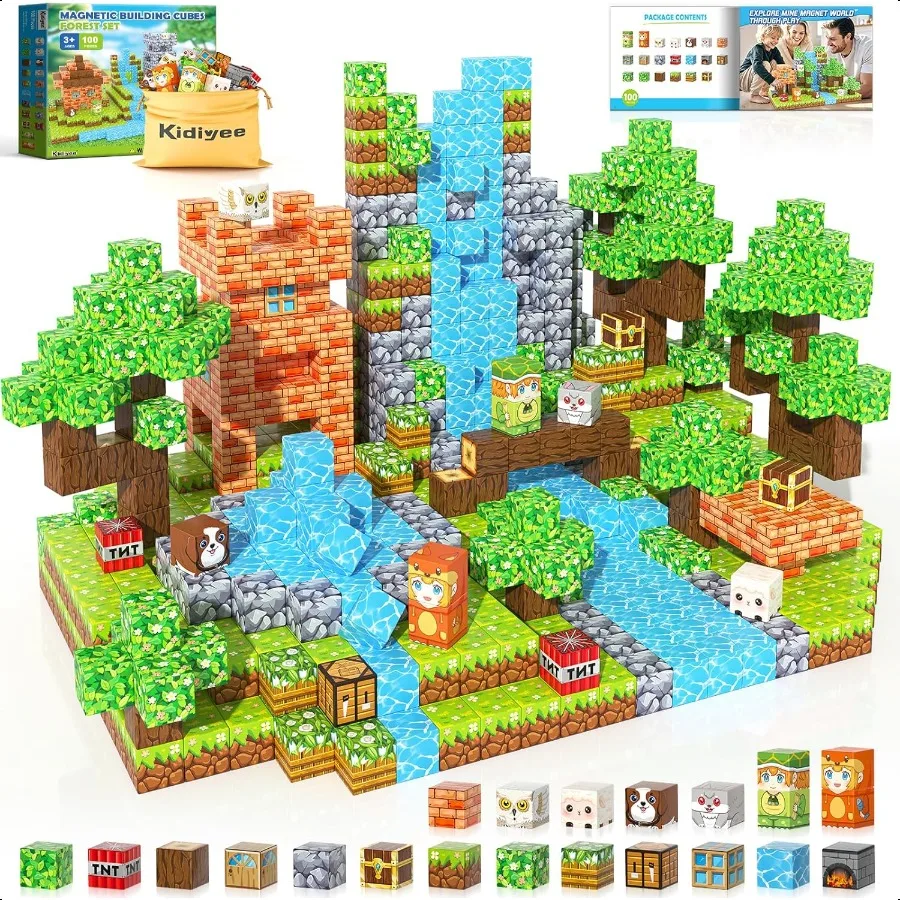 

100PCS Magnetic Blocks Build Mine Magnet World Forest Set STEM Building Toys for Ages 48 Classroom Must Haves Construction Toys