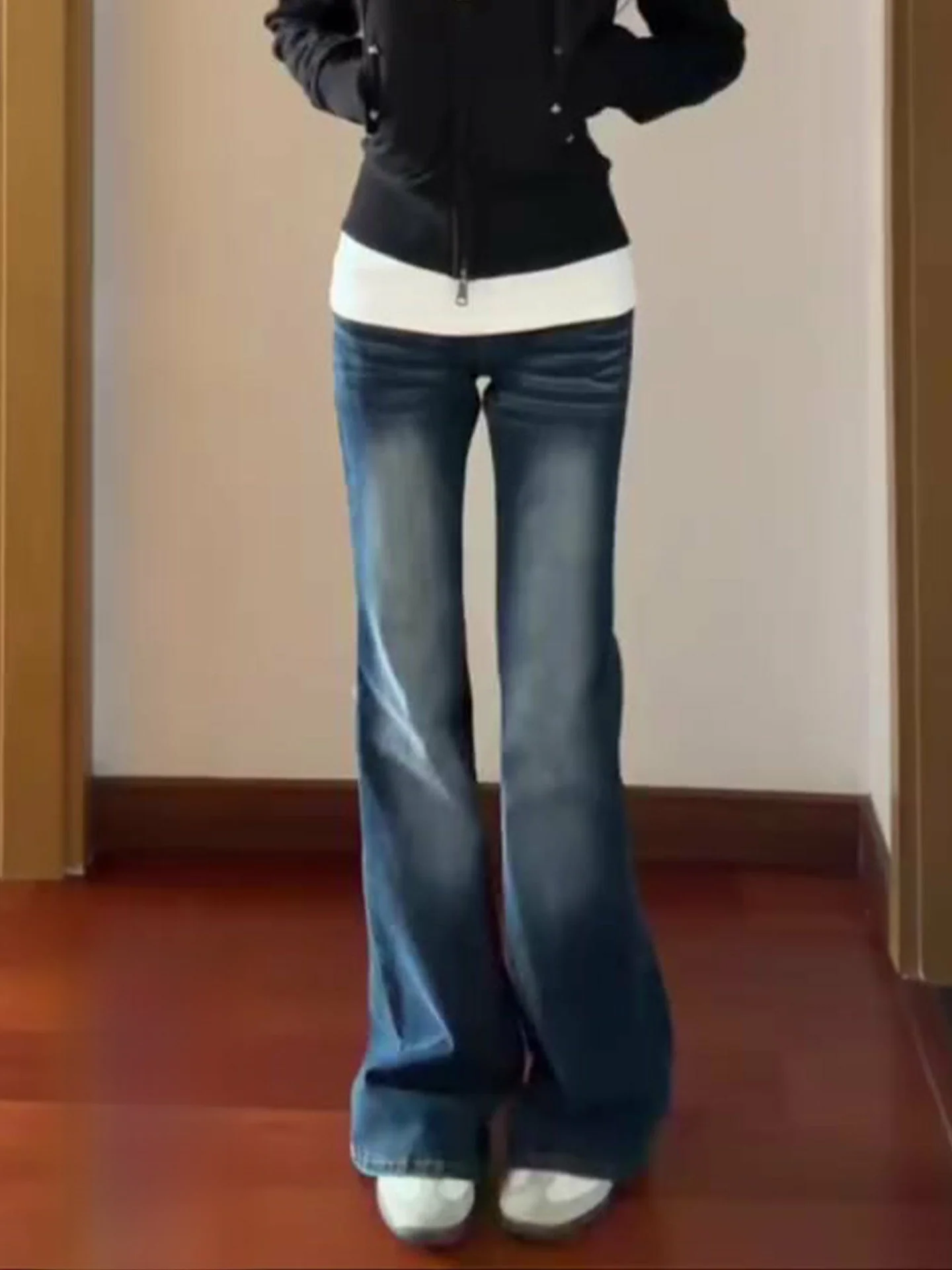 

Женские джинсы в американском ретро-стиле: скинни с высокой талией, широкие брюки, потертый деним, синий цвет, зауженные, удлиненные до пола