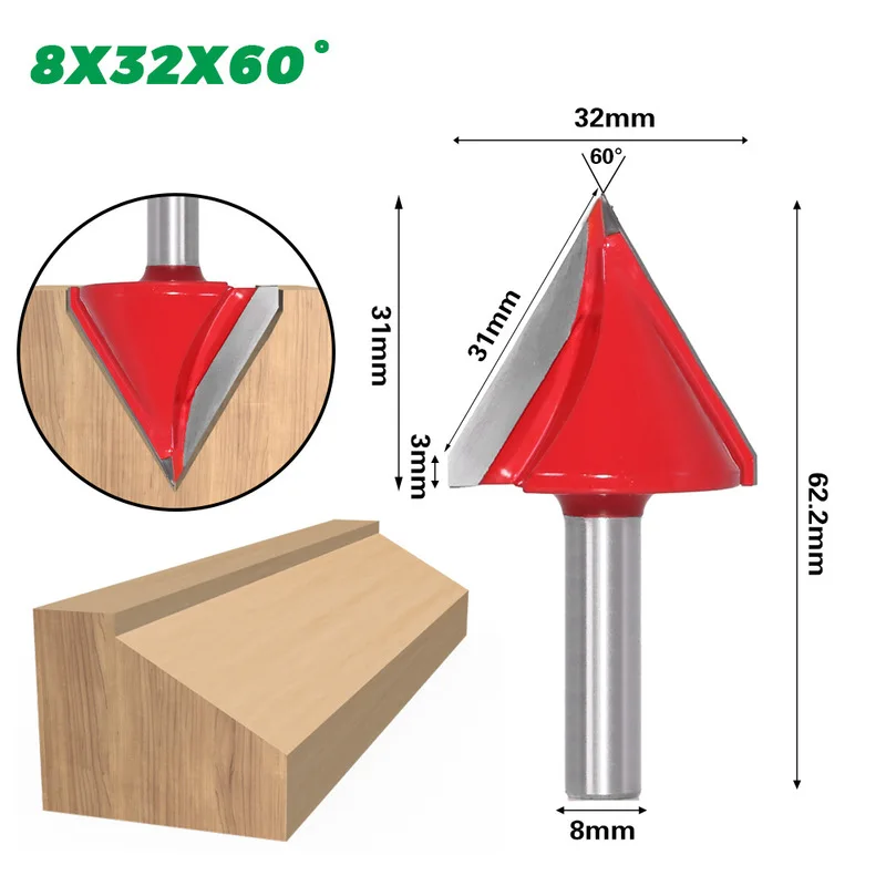 1Pcs 8mm 3D V Engraving Bit CNC End Mill Router Bits For Wood Tungsten Woodworking 60/90/120/150 degrees Milling Cutter