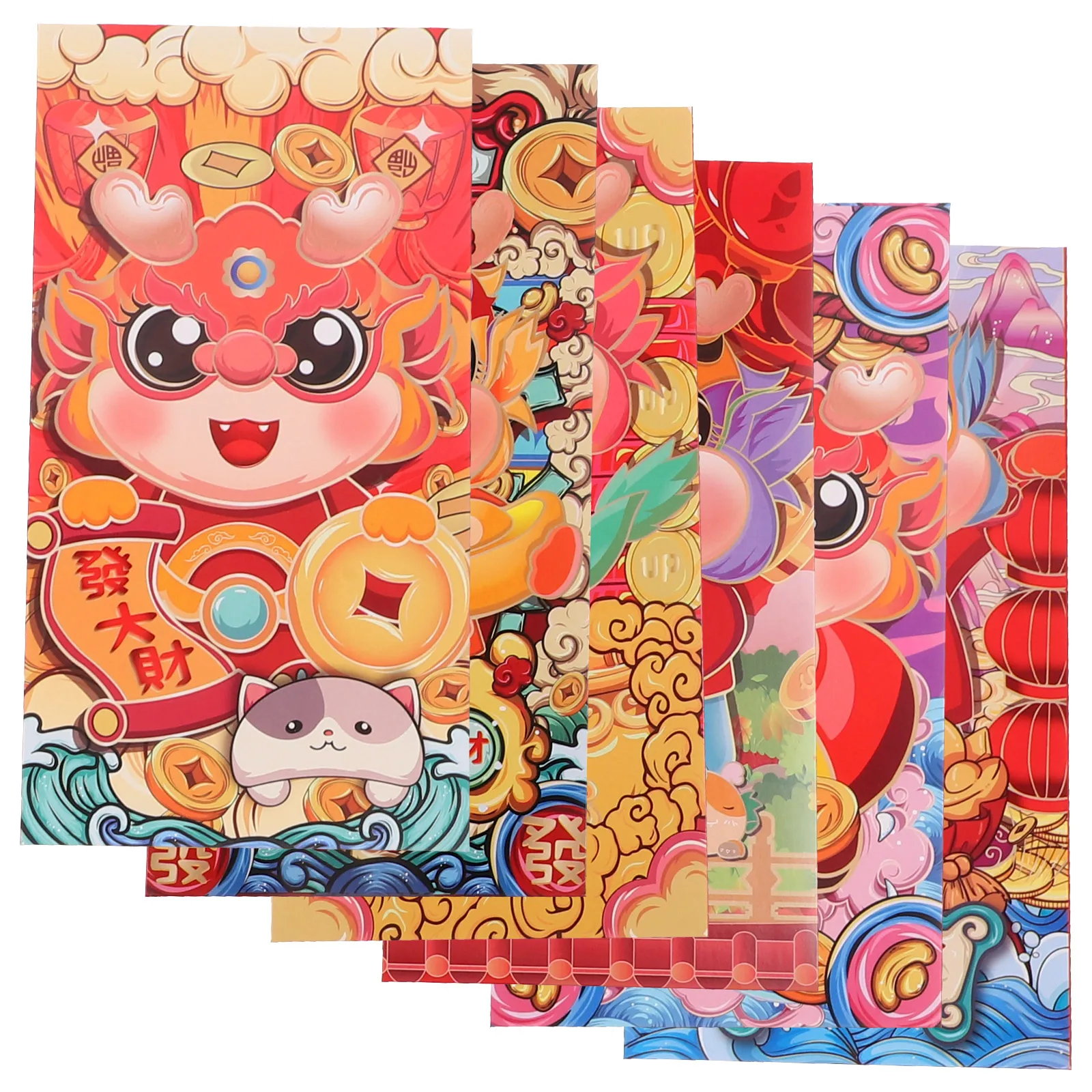 

6 Pcs Red Packets 2024 New Year Hot Stamped Chinese Envelopes Paper Luck Money Bag Dragon Design Lunar New Year Gifts