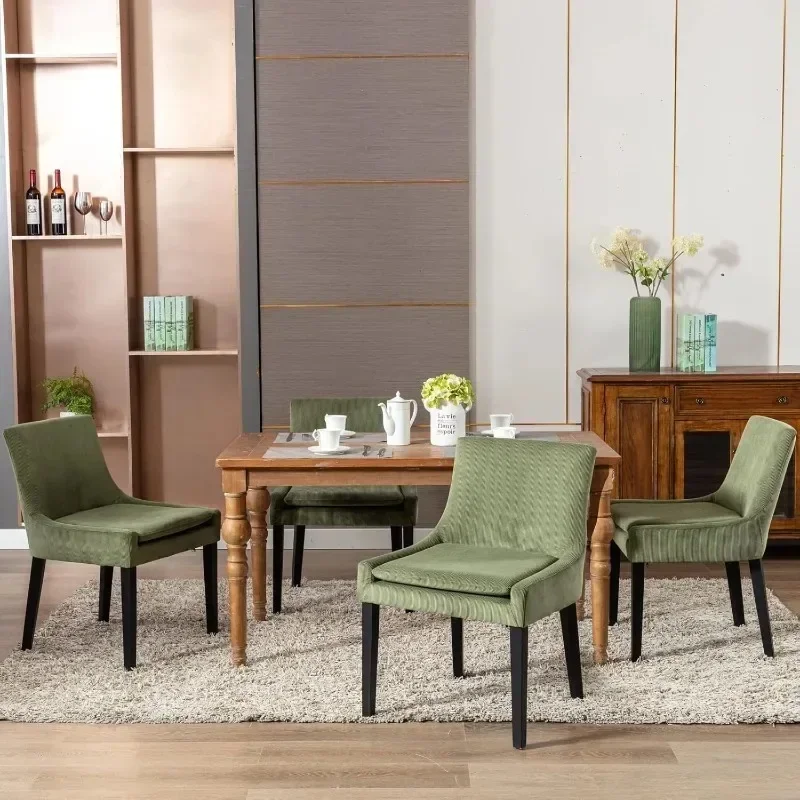 Modern Dining Chairs Set of , Upholstered Corduroy Accent Side Chairs with Mid Back and Wood Legs