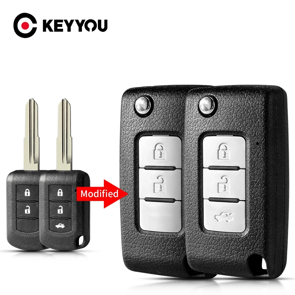 KEYYOU Modifizierte Fernbedienungs-Autoschlüsselhülle für Mitsubishi Eclipse Cross GK1W/2W/9W 2017 2018 2019 2020 ASX MIT11R Blade 2 3 Tasten