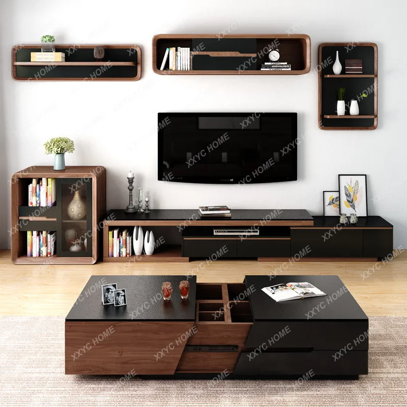 fire stone coffee table TV cabinet combination telescopic storage multi-functional small apartment living room furniture