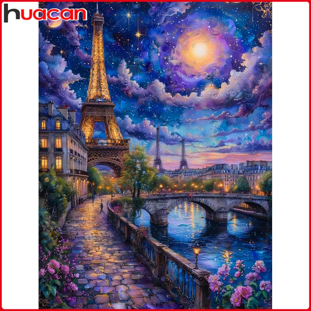 Huacan DIY Diamantmalerei Sternenhimmel Eiffelturm Diamantstickerei Landschaft Komplettset Handgemachtes Geschenk