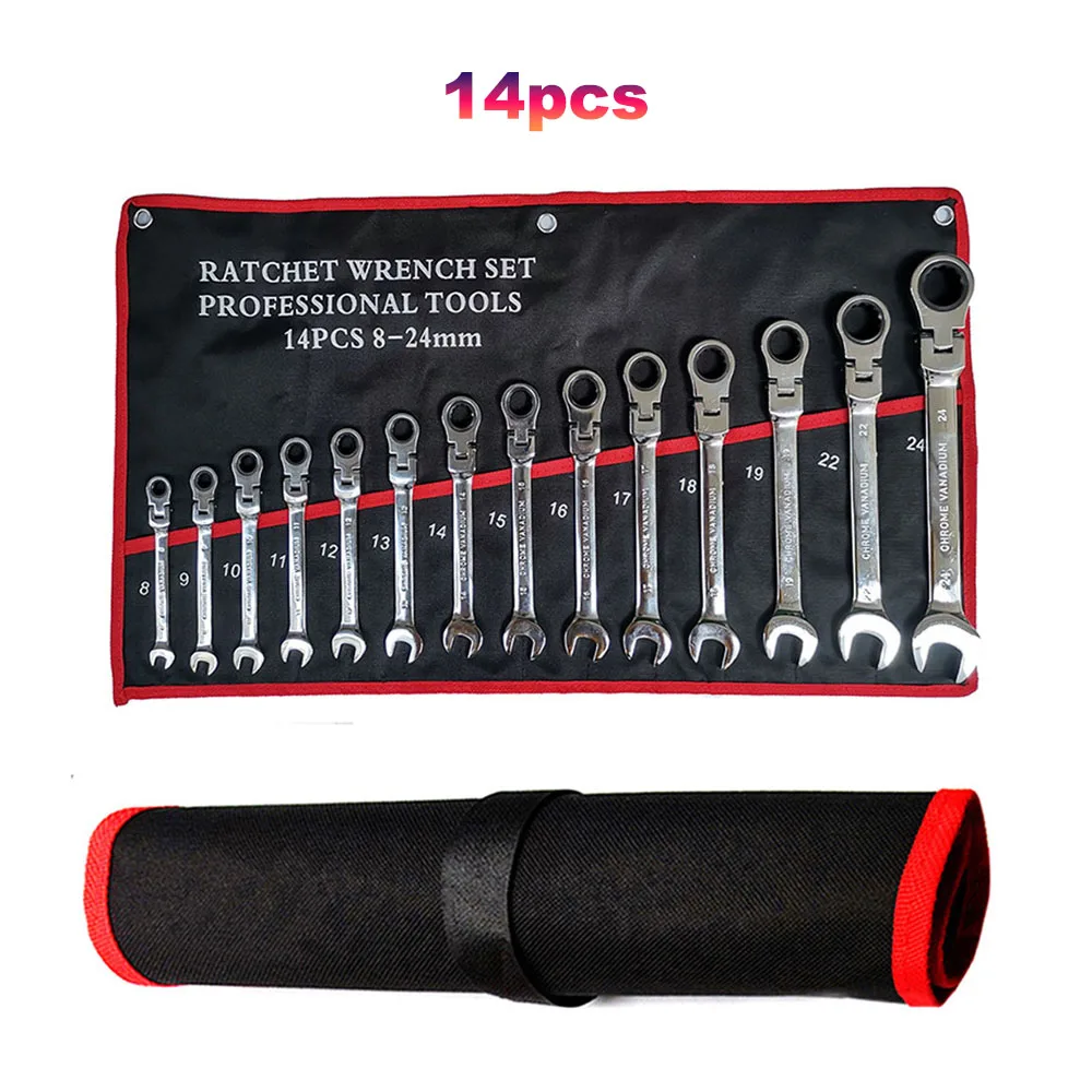 12/14pcs 8-24mm Flexiable Head Quick Wrench Set Spanner with Bag for Bicycle Motorcycle Car Repair Mechanical Tool