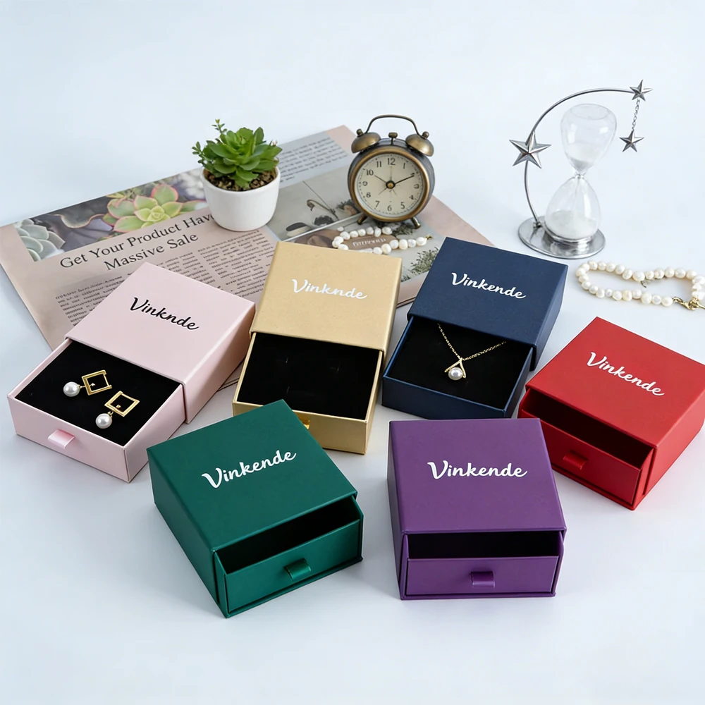 

Jewelry Storage Box Custom Logo 8x8x2.5cm Necklace Drawer Boxes Travel Packaging Organizer Case for Earrings Rings Bracelet Bulk