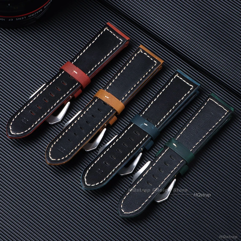 عالية الجودة متجمد الجلود حزام ساعة اليد لبانيراي 20 مللي متر 22 مللي متر 24 مللي متر 26 مللي متر الرجال حزام الساعات أسود براون أزرق حزام ساعة من الجلد #4