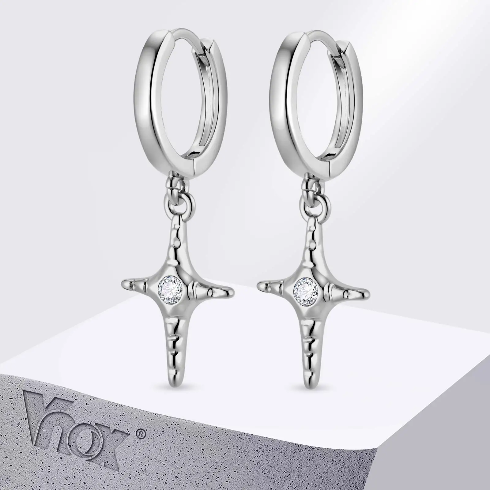 

Vnox Zircon Cross Star Drop Earrings, Sliver Color Huggies Hoop Dangle Earrings for Men Women, Gothic Punk Hip Hop Jewelry Gift