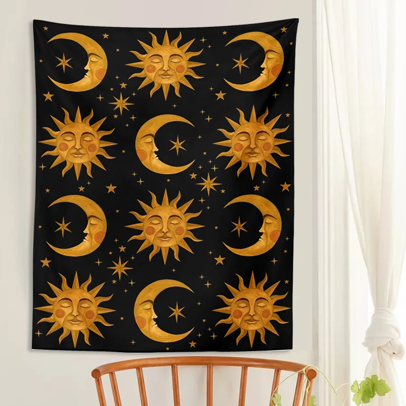 Sun Moon Tapestry Wall Hanging Tarot Mandala Black Astrology divinazione copriletto tappetino da spiaggia Hippie tappeti da parete coperta per